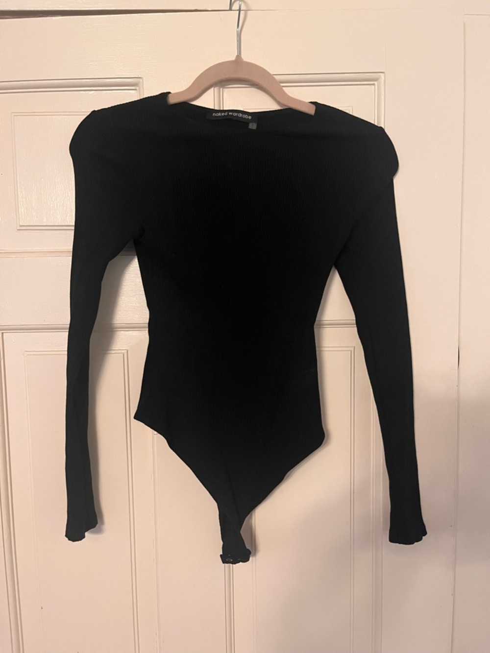 naked wardrobe Black Ribbed Long-Sleeve Bodysuit